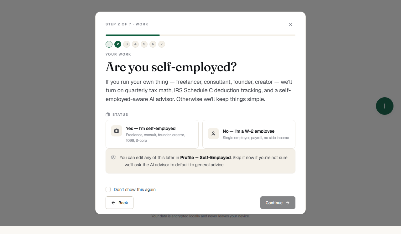 Onboarding step 2: Work