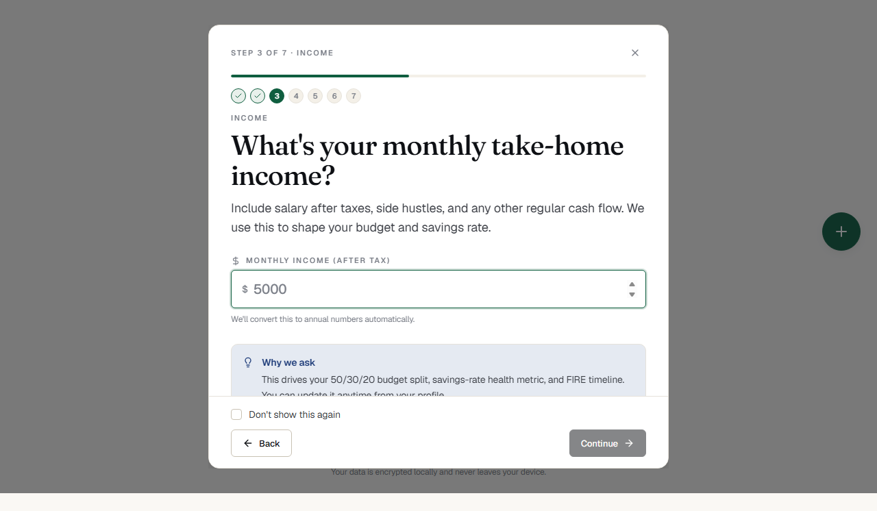 Onboarding step 3: Income