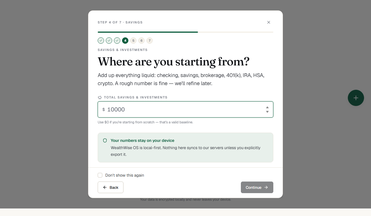 Onboarding step 4: Savings