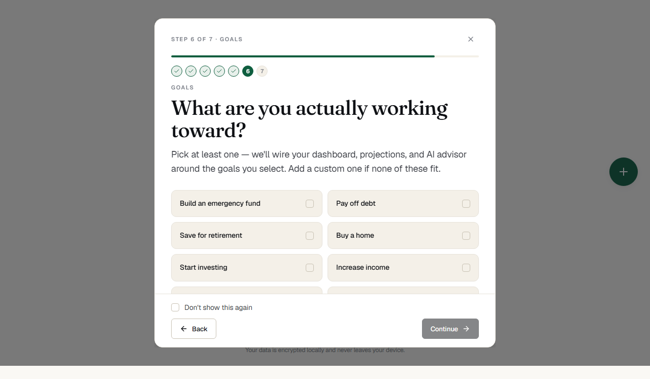 Onboarding step 7: Goals