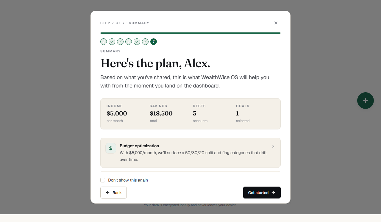 Onboarding step 8: Summary